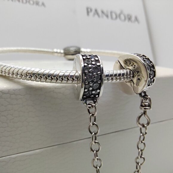 Pandora Pavé S925 Silver Safety Chain Charm - Picture 6 of 10